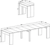 Two isometric views of a table, one showing it in a compact, folded state and the other showing it fully extended, with dimensions indicated. Náhled obrázku produktu