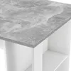 A close-up view of the corner of a white bar table with a gray concrete-look countertop and white shelves underneath. Anteprima dell’immagine prodotto