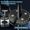 A close-up marketing image showing an LED umbrella light attached to a patio umbrella pole, with inset images demonstrating its use. Produktbild-Vorschau
