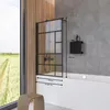 Bild von einen Mattschwarzen Badewannenaufsatz auf Badewanne mit Maßbeschriftung.  Produktbild-Vorschau