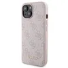 A pink iPhone case with a repeating Guess logo pattern and a gold Guess logo at the bottom. Podgląd zdjęcia produktu
