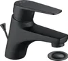 A black faucet and drain assembly on a white background. Produktbild-Vorschau