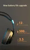Close-up of headphones with text highlighting battery life and capacity. Produktbild-Vorschau