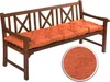 A wooden bench with an orange cushion. Produktbild-Vorschau