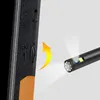 A close-up view of an endoscope camera's tip and a side control panel, with a yellow arrow indicating movement or connection. Produktbild-Vorschau