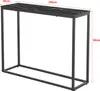 A black console table with a marble-effect top, shown against a white background with dimensions indicated. Náhľad obrázku produktu