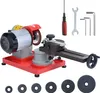 A product shot of a saw blade sharpening machine with various accessories and tools. Voir les images du produit