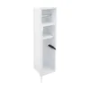 A white bathroom cabinet with shelves and a partially open door. Voir les images du produit