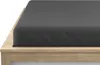 A close-up view of a dark gray fitted sheet on a wooden bed frame. Náhled obrázku produktu