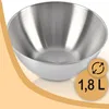 A stainless steel bowl is shown against a light orange and white background, with a circular graphic indicating capacity. Produktbild-Vorschau