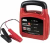 A red battery charger with black cables and clamps is shown against a white background. Produktbild-Vorschau