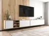 A modern living room with a wall-mounted TV and media console. Podgląd zdjęcia produktu