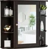 A bathroom cabinet with a mirror, shelves, and various toiletries and decorative items. Produktbild-Vorschau