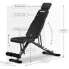 A black adjustable fitness bench with dimensions and measurements indicated by lines and text. Produktbild-Vorschau