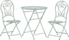 A green metal bistro set with two chairs and a table on a white background. Produktbild-Vorschau