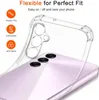 A clear phone case is shown on a light purple phone, with feature callouts. Produktbild-Vorschau
