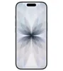 A front-facing view of a silver iPhone with a floral wallpaper on its screen. Produktbild-Vorschau