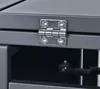 A close-up view of a metal hinge on a gray outdoor storage box. Produktbild-Vorschau