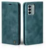 A teal flip cover phone case is shown from two angles, front and back. Produktbild-Vorschau