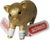 A golden pig figurine with tags attached. Produktbild-Vorschau