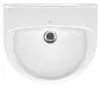A top-down view of a white ceramic sink with a chrome drain. Podgląd zdjęcia produktu