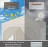 A split image showing a tent under sunny skies on the left and under rainy skies on the right, with text overlays highlighting features. Produktbild-Vorschau