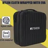 A black storage case with the brand logo "RETEKESS" on it, set against a brown and yellow background. Icons and text indicating "Nylon cloth" and "EVA material" are present on the left side. Produktbild-Vorschau