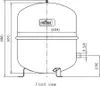 A technical drawing of a Reflex expansion vessel with dimensions and labels. Produktbild-Vorschau