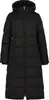 A full-length black puffer jacket with a hood, displayed front-on against a white background. Produktbild-Vorschau