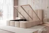 A bed with its storage mechanism open, in a bedroom setting. Produktbild-Vorschau