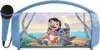 A blue portable speaker with a microphone, featuring an image of Lilo and Stitch on the front. Voir les images du produit