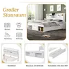 Collage of images showing a white bed frame with storage, including close-ups of its features and icons representing storage options. Anteprima dell’immagine prodotto