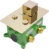A shower valve and trim kit with a gold finish and a green plastic rough-in box. Náhled obrázku produktu