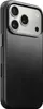 A black iPhone case with a silver camera bump is shown from a diagonal angle. Produktbild-Vorschau