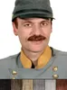 Close-up of a man wearing a historical military uniform and cap, with a mustache. Below the man's torso, there is a row of swatches showing different hair colors. Produktbild-Vorschau