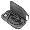 A black headset and its charging case are shown in an open case. Podgląd zdjęcia produktu