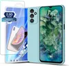 A light blue phone case and screen protector are displayed. Produktbild-Vorschau