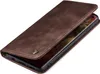 A brown leather flip case for a smartphone is shown with the flip cover open. Produktbild-Vorschau