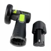 A cordless angle grinder and its battery pack are shown against a white background. Produktbild-Vorschau