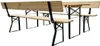 A wooden picnic table and bench set with black metal legs, shown from a side-angle against a white background. Produktbild-Vorschau