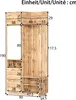 A diagram showing the dimensions of a wardrobe with a mirror and storage compartments. Voir les images du produit