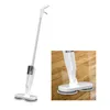 A product image collage showing a white electric mop on a white background and a close-up of the mop head on a wooden floor. Produktbild-Vorschau