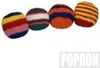 Four colorful crocheted balls are arranged in a line on a white background. Voir les images du produit