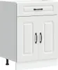 A white kitchen base cabinet with a drawer and two doors, shown from the front. Produktbild-Vorschau