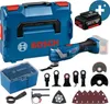 A Bosch cordless multi-cutter tool set with accessories and a storage case, laid out on a white background. Podgląd zdjęcia produktu
