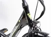 Close-up of the front of a black electric bicycle, focusing on the frame, handlebars, and front light. Produktbild-Vorschau