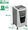 A product shot of a paper shredder with dimensions indicated. Voir les images du produit