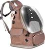 A brown pet carrier backpack with a clear bubble window. Náhľad obrázku produktu