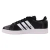 A side view of a black Adidas sneaker with white stripes and a white sole, set against a white background. Podgląd zdjęcia produktu