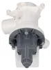A close-up studio shot of a washing machine drain pump. Produktbild-Vorschau